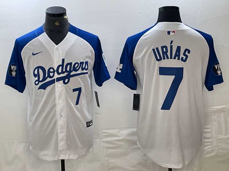 Men's Los Angeles Dodgers #7 Julio Urias Number White Blue Fashion Stitched Cool Base Limited Jerseys,We sell and wholesale Men's Los Angeles Dodgers #7 Julio Urias Number White Blue Fashion Stitched Cool Base Limited Jerseys on line form chian!